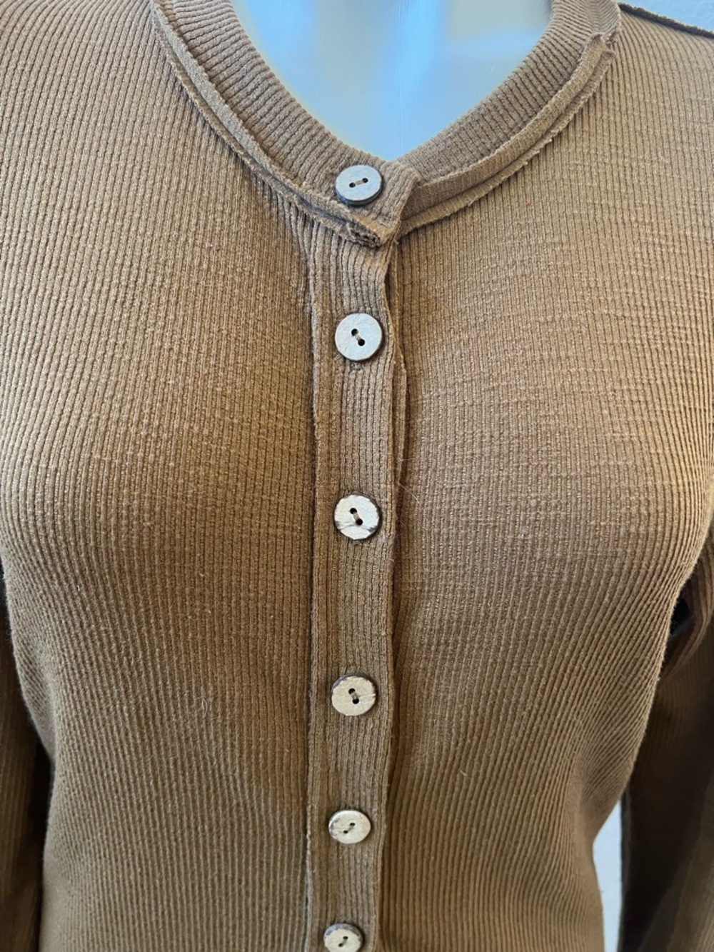 We Button-Front Ribbed Long Cardigan in Brown - Picture 6 of 10